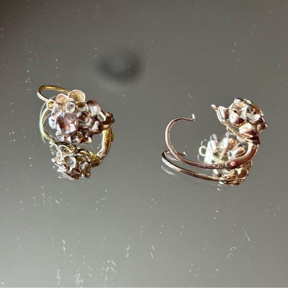Antique floral rose cut diamond earrings - late Georgian era - Picture 5 of 8
